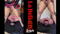 Double view of hot Latina Mistress using a human toilet  Double view of hot Latina Mistress using a human toilet