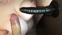 Naughty russian housewife dreams about threesome  she has a big black dildo and takes it with her lovers cock