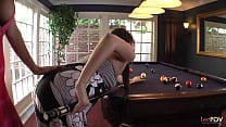 Teaching the cue stick holding technique ends up with the lesbian milf using her dildo on the brunette Teaching the cue stick holding technique ends up with the lesbian milf using her dildo on the brunette