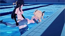 Genshin Impact Beidou fucks Fischl at the pool with a strapon