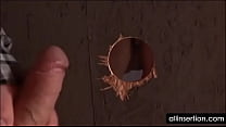 Bitch in stockings fucking dick on gloryhole