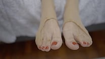 Foot fetish Sexy blonde shows her feet in nylons and wants cum on them