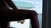 Public view Wife rides a dildo in a window Voyeurstyle