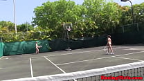 Hazing babes eating pussy on a tennis court