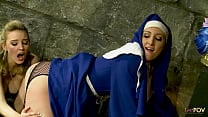 Naughty nun loves playing with her blonde sex slave and having her shaved pussy eaten Naughty nun loves playing with her blonde sex slave and having her shaved pussy eaten