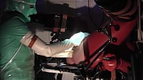 Rubbernurse Agnes   jade green clinic nurse dress with mask  white gloves  clear PVC apron  PART 3  elbow deep anal fisting and handjob at the same time with cum