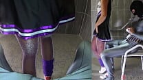 Naomie Loup with purple lurex pantyhose