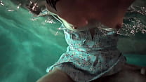 POV slut fucks outside in pool