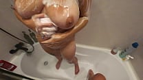 Hot amateur tits fuck in shower POV close up titsjob from my beauty sexy wife with perfect natural boobs Cum on foam tits close up