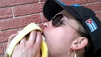 Girl shows her skills on banana