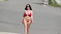 Sophie dee in red bikini walks on road Sophie dee in red bikini walks on road