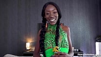 Oiled Up Ebony Babe Eats Cum