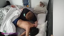 Two guys sleepover in one bed got horny in the morning and caught in the camera