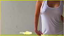 Amazing wife flashes amazing wet braless tits
