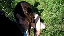 Horny german MILF sucks a big cock in the sunshine outdoors  Deepthroat blowjob with throatpie