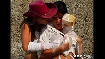 Lesbo messy porn video in non professional outdoor scenes