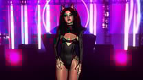 Exotic fluffy cat girl in tight bodysuit dancing alone in night club Exotic fluffy cat girl in tight bodysuit dancing alone in night club