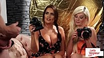 Busty domina beauties filming jerking sub