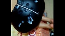 Cum on her leather ass