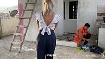 Builder fucks boss 039 s blonde wife on outdoor deck Ann Rides amp Angel Cruz