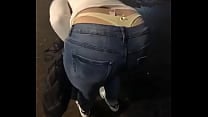 Cute Asian Girl in Tight Jeans Bends Over to Reveal Her Sexy Thong