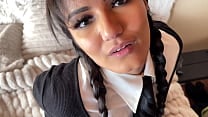 Gothic Blowjob by Wednesday Addams Will she Allow him to cum in her mouth