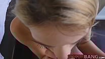 Naughty Khloe Kapri slurps stepbro jizz and cowgirl