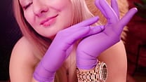 ASMR purple nurse gloves and gold glitter watch Arya Grander
